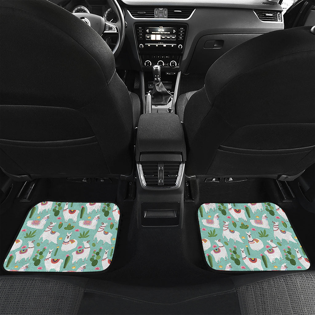 Cute Cactus And Llama Pattern Print Front and Back Car Floor Mats