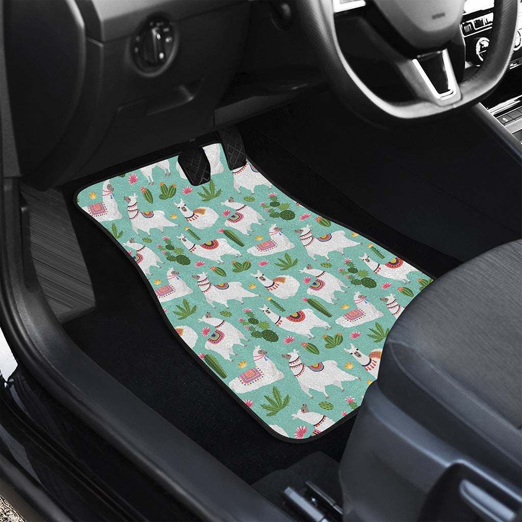 Cute Cactus And Llama Pattern Print Front and Back Car Floor Mats