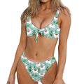 Cute Cactus And Llama Pattern Print Front Bow Tie Bikini