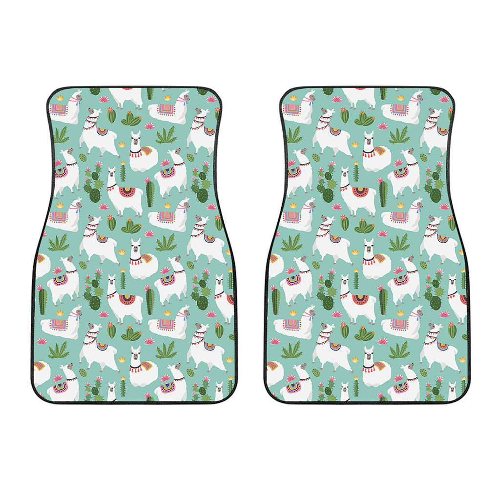 Cute Cactus And Llama Pattern Print Front Car Floor Mats