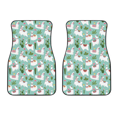 Cute Cactus And Llama Pattern Print Front Car Floor Mats