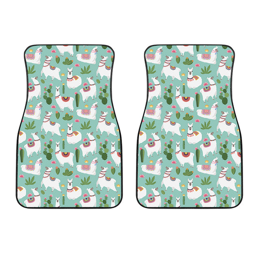 Cute Cactus And Llama Pattern Print Front Car Floor Mats