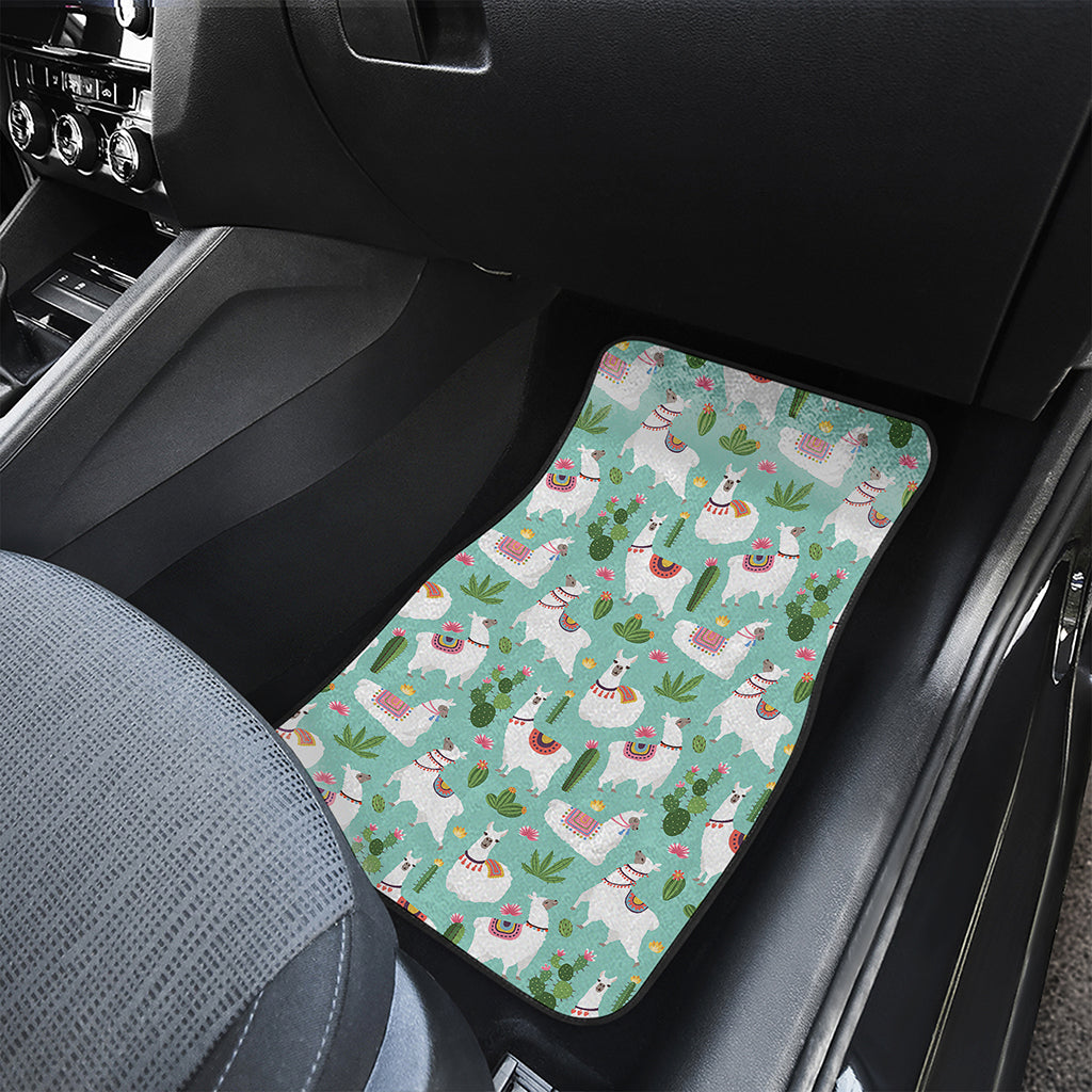 Cute Cactus And Llama Pattern Print Front Car Floor Mats