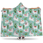 Cute Cactus And Llama Pattern Print Hooded Blanket