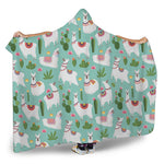 Cute Cactus And Llama Pattern Print Hooded Blanket