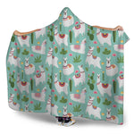 Cute Cactus And Llama Pattern Print Hooded Blanket