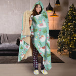 Cute Cactus And Llama Pattern Print Hooded Blanket