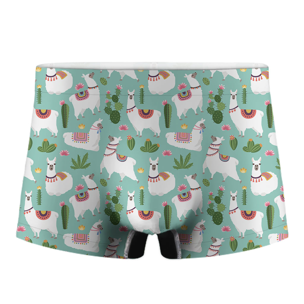 Cute Cactus And Llama Pattern Print Men's Boxer Briefs