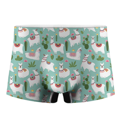 Cute Cactus And Llama Pattern Print Men's Boxer Briefs