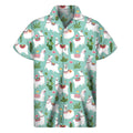 Cute Cactus And Llama Pattern Print Men's Short Sleeve Shirt