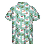 Cute Cactus And Llama Pattern Print Men's Short Sleeve Shirt