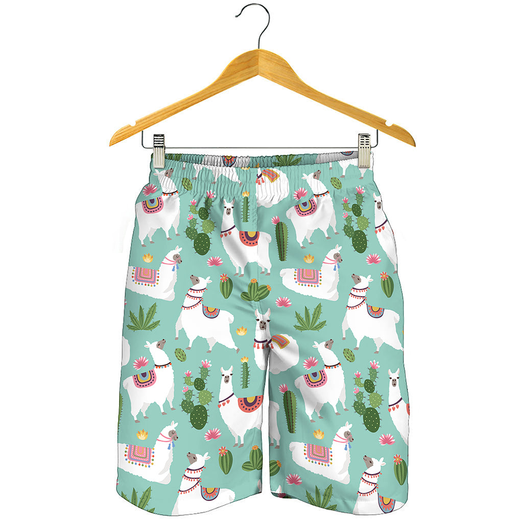 Cute Cactus And Llama Pattern Print Men's Shorts