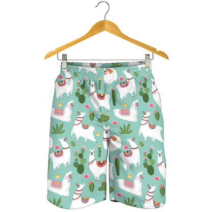 Cute Cactus And Llama Pattern Print Men's Shorts