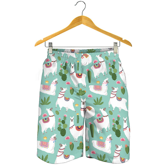Cute Cactus And Llama Pattern Print Men's Shorts