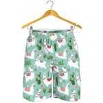 Cute Cactus And Llama Pattern Print Men's Shorts