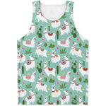 Cute Cactus And Llama Pattern Print Men's Tank Top