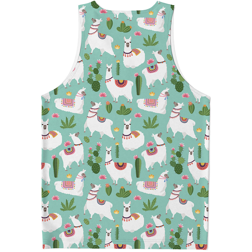 Cute Cactus And Llama Pattern Print Men's Tank Top