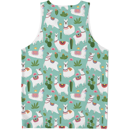 Cute Cactus And Llama Pattern Print Men's Tank Top