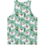 Cute Cactus And Llama Pattern Print Men's Tank Top