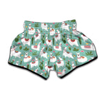 Cute Cactus And Llama Pattern Print Muay Thai Boxing Shorts