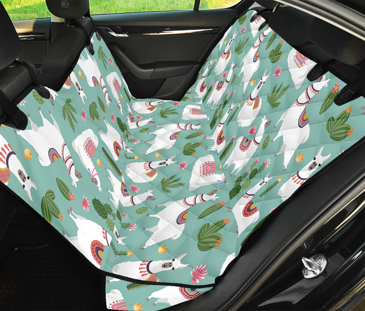 Cute Cactus And Llama Pattern Print Pet Car Back Seat Cover