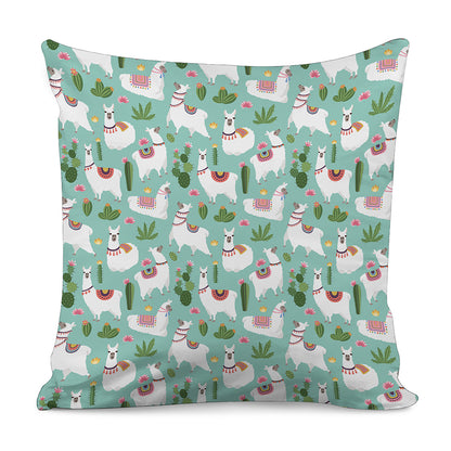 Cute Cactus And Llama Pattern Print Pillow Cover