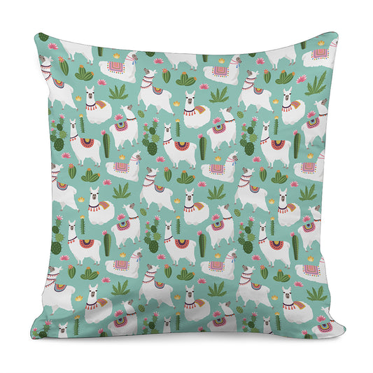 Cute Cactus And Llama Pattern Print Pillow Cover
