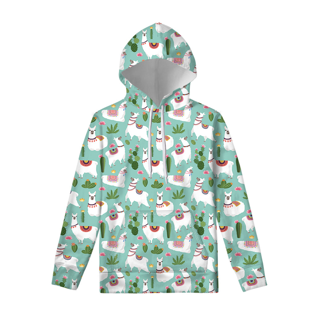 Cute Cactus And Llama Pattern Print Pullover Hoodie