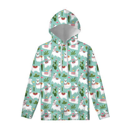Cute Cactus And Llama Pattern Print Pullover Hoodie
