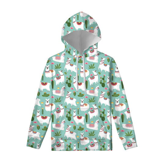 Cute Cactus And Llama Pattern Print Pullover Hoodie