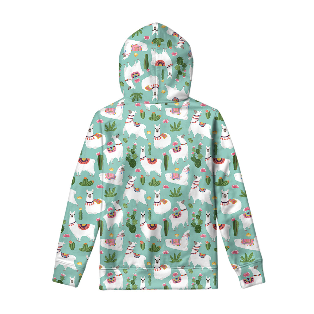 Cute Cactus And Llama Pattern Print Pullover Hoodie