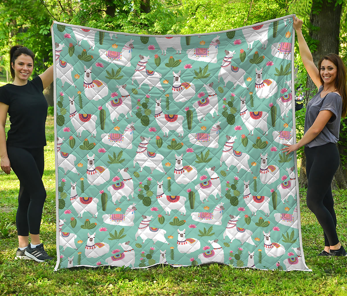 Cute Cactus And Llama Pattern Print Quilt