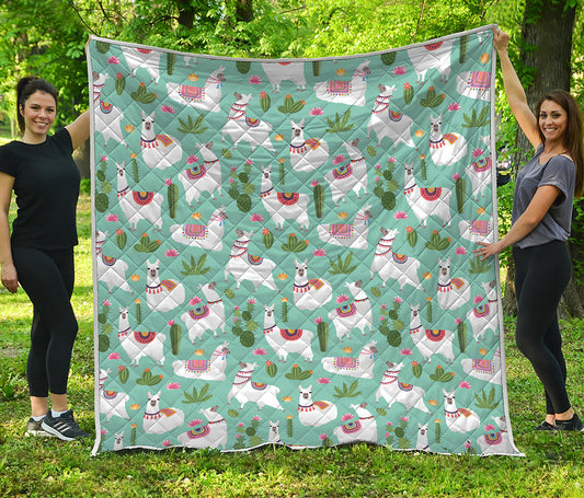 Cute Cactus And Llama Pattern Print Quilt