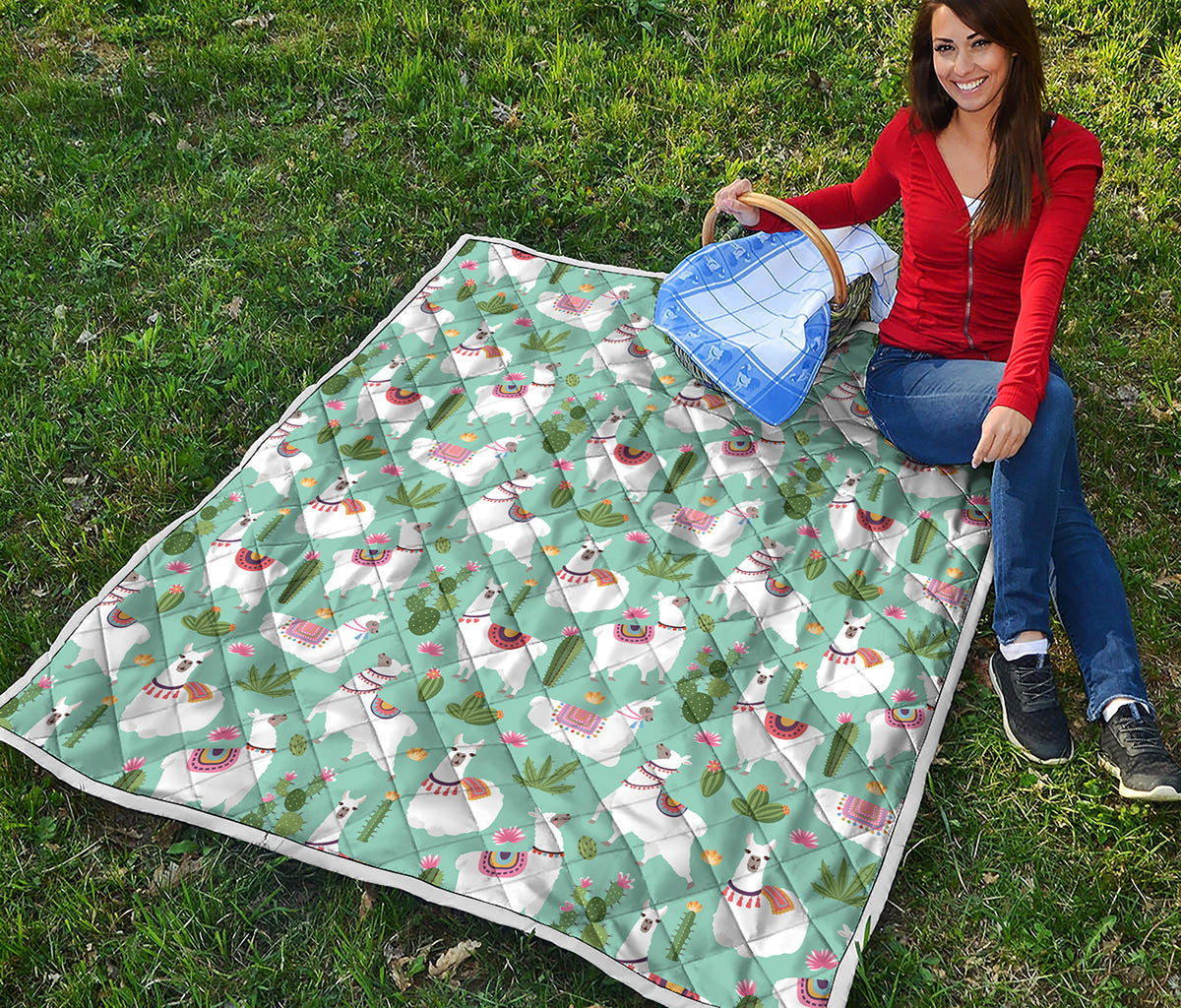 Cute Cactus And Llama Pattern Print Quilt