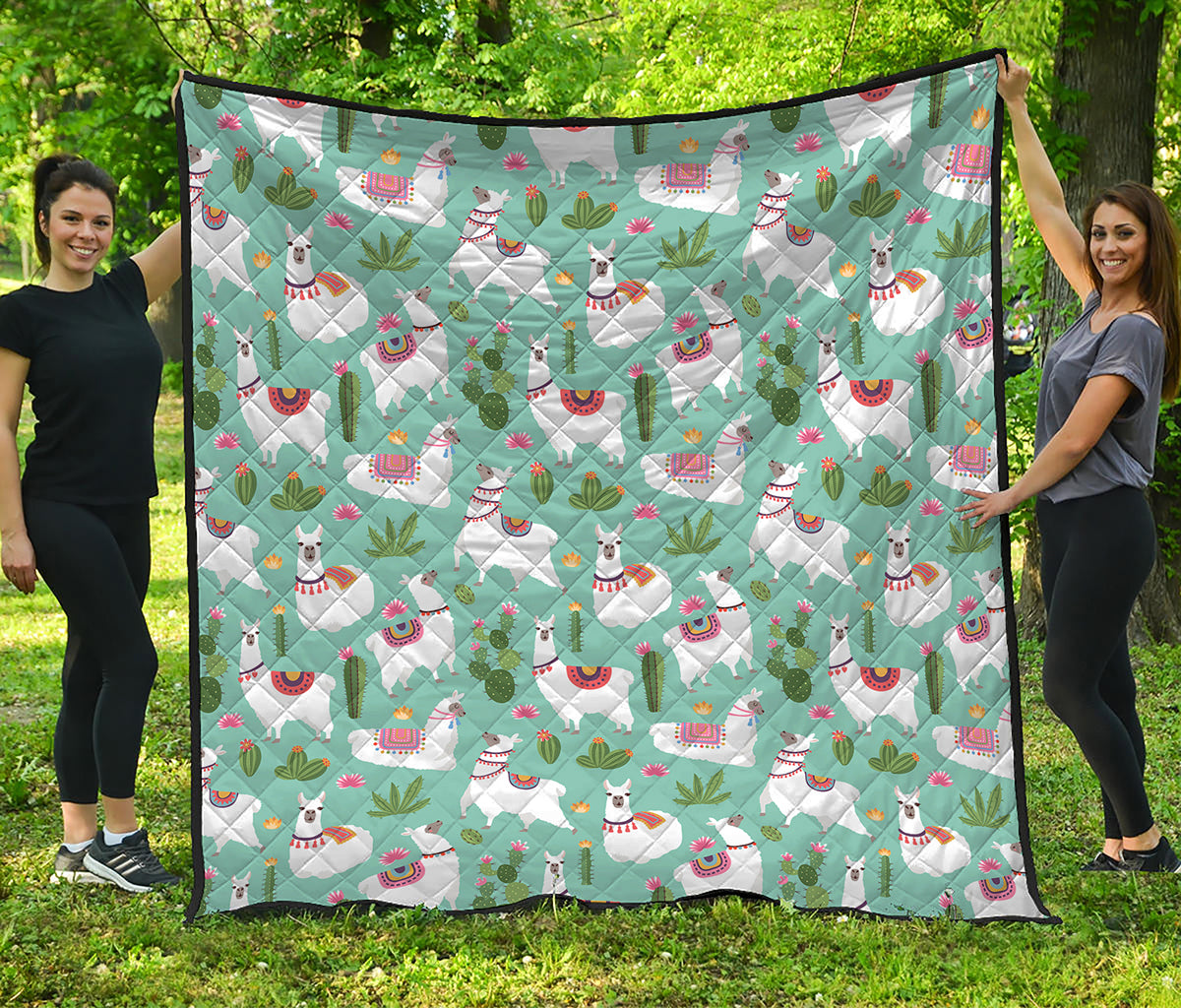 Cute Cactus And Llama Pattern Print Quilt