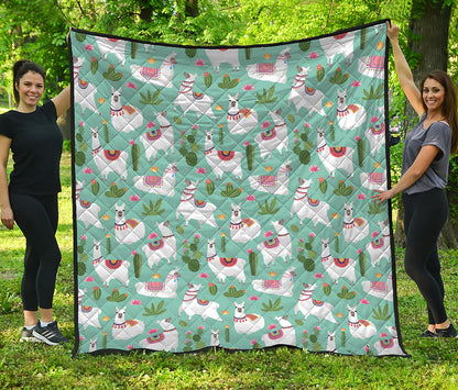 Cute Cactus And Llama Pattern Print Quilt