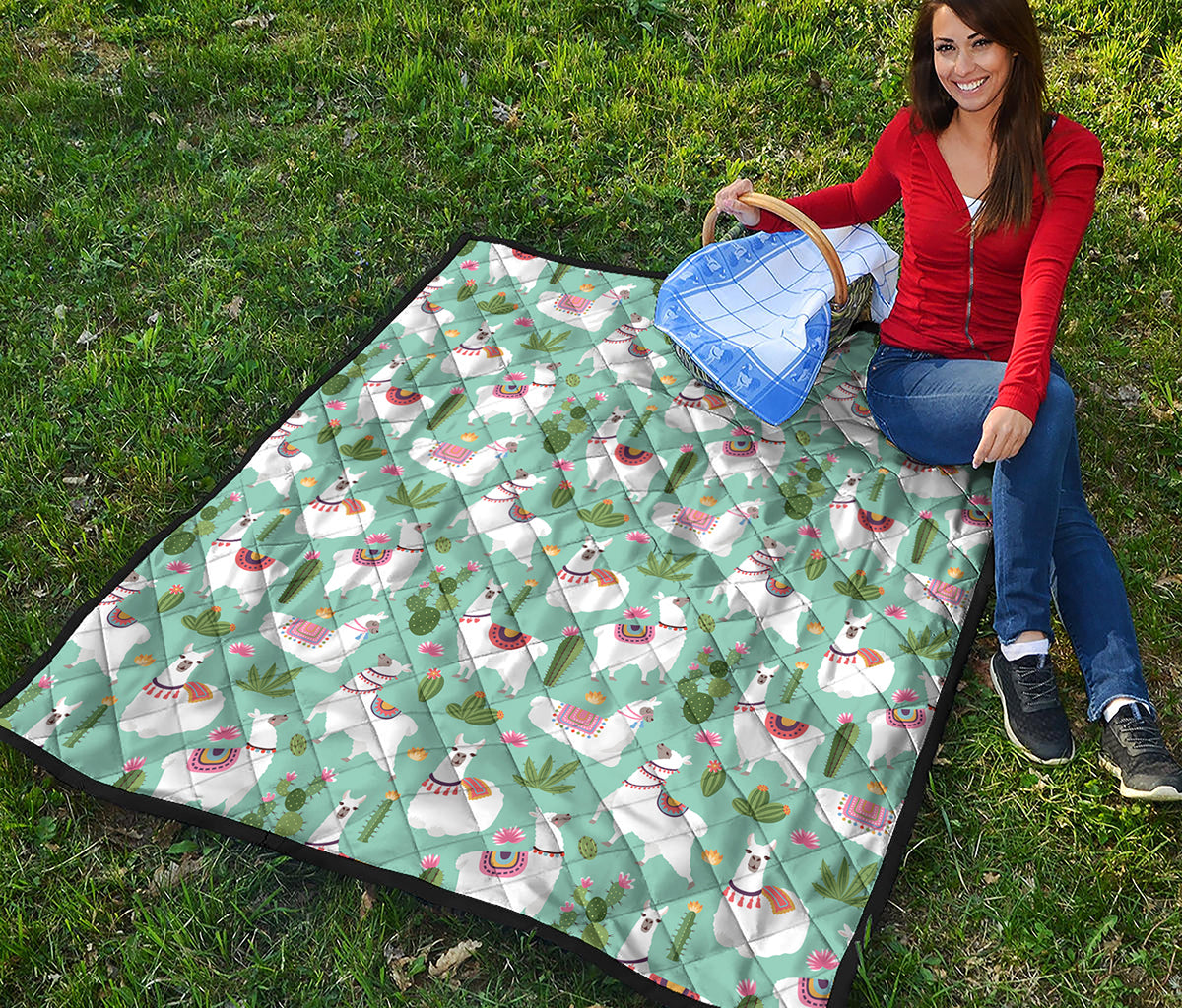 Cute Cactus And Llama Pattern Print Quilt