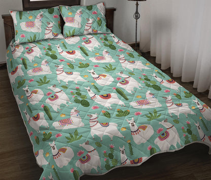 Cute Cactus And Llama Pattern Print Quilt Bed Set
