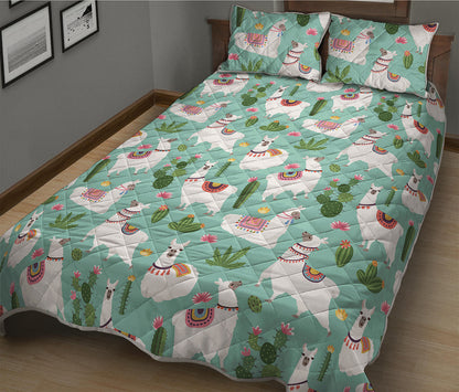 Cute Cactus And Llama Pattern Print Quilt Bed Set