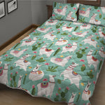 Cute Cactus And Llama Pattern Print Quilt Bed Set