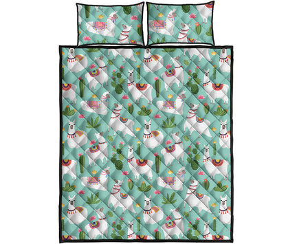 Cute Cactus And Llama Pattern Print Quilt Bed Set