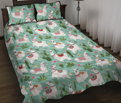 Cute Cactus And Llama Pattern Print Quilt Bed Set