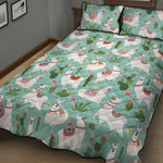 Cute Cactus And Llama Pattern Print Quilt Bed Set