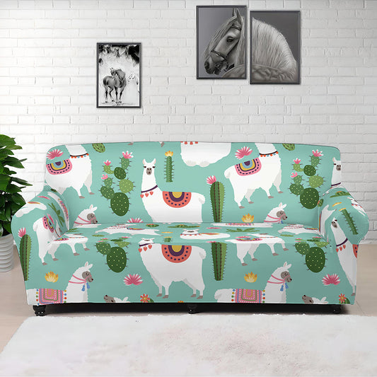 Cute Cactus And Llama Pattern Print Sofa Cover