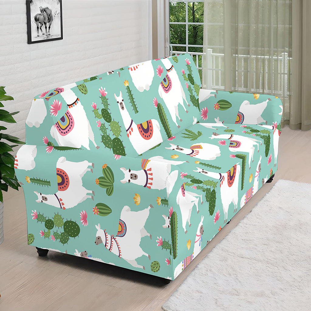 Cute Cactus And Llama Pattern Print Sofa Cover