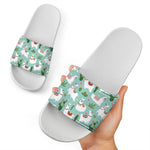 Cute Cactus And Llama Pattern Print White Slide Sandals