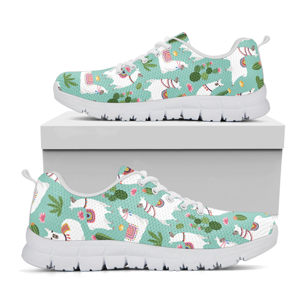 Cute Cactus And Llama Pattern Print White Sneakers