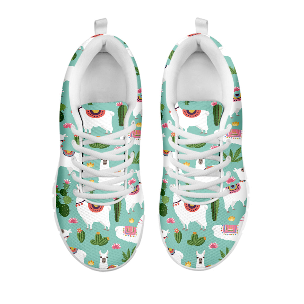 Cute Cactus And Llama Pattern Print White Sneakers