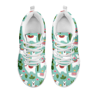 Cute Cactus And Llama Pattern Print White Sneakers