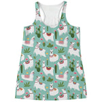 Cute Cactus And Llama Pattern Print Women's Racerback Tank Top